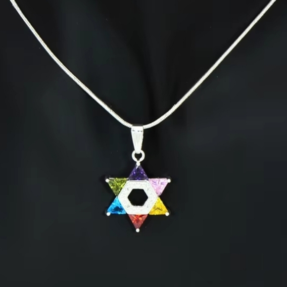 SILVER MULTICOLOR STONE STAR OF DAVID JEWISH ✡️ STAR ✡️ - Picture 5 of 5